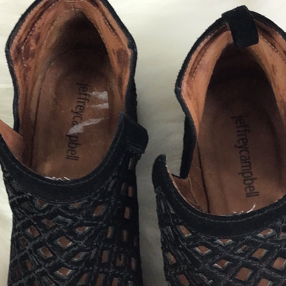 JEFFREY Campbell Size 7 Taggart Booties Black Suede Lasercut Uppers Slip On - Picture 4 of 11